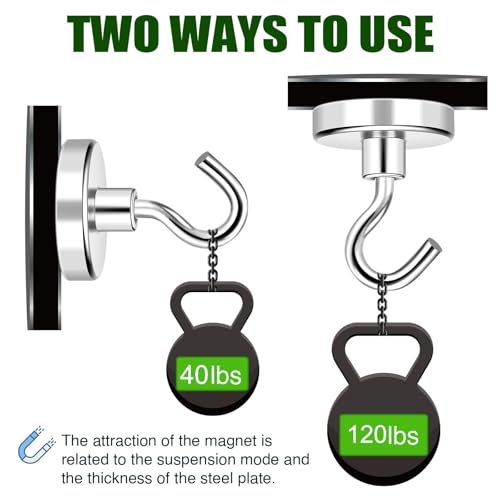 MIKEDE Magnetic Hooks Heavy Duty,120LB Strong Magnet with Hook for Refrigerator, Super Neodymium Magnetic Cruise Hooks for Hanging, Locker Organizer Industrial Hooks for Cabins, Grill - 12 Pack - Image 3