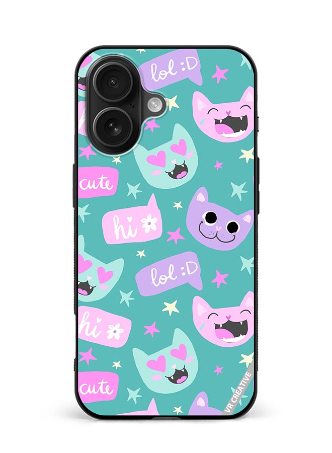 Protective Case Cover For Apple iPhone 16 Plus Cat Had And Bubble Speech Design Multicolour