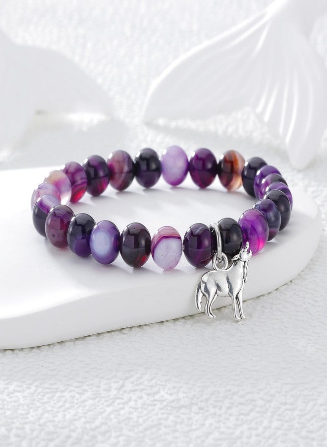 Fullrainbow Wolf Bracelet for Women Men Wolf Gifts Wolf Jewelry Wolf Lover Gift Wolf Spirit Animal Gift Wolf Charm Bracelet (Purple Wolf Gifts) - Image 2
