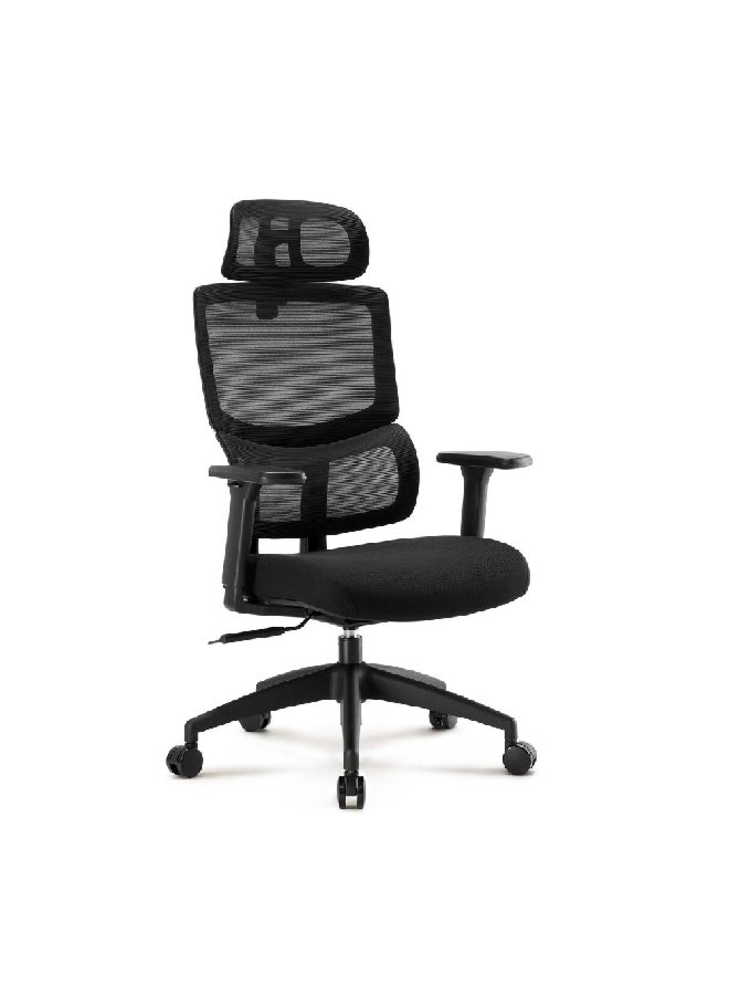 Micasa Double Back Ergonomic Mesh Office Chair with Wheels Black 77 x 37 x 65 cm MC-1157E - Image 2