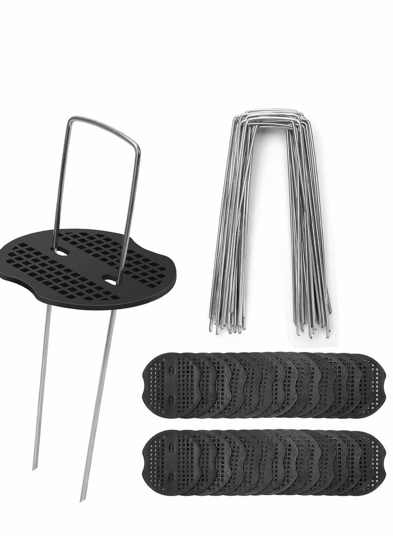 Excefore - Garden Pegs, 30 PCS 15cm U-Shaped Ground Landscape Steel Pins with Buffer Washer Fixing Netting Birds Insects Sheets, for Anchoring Fabric, Netting, Sheets - Image 1