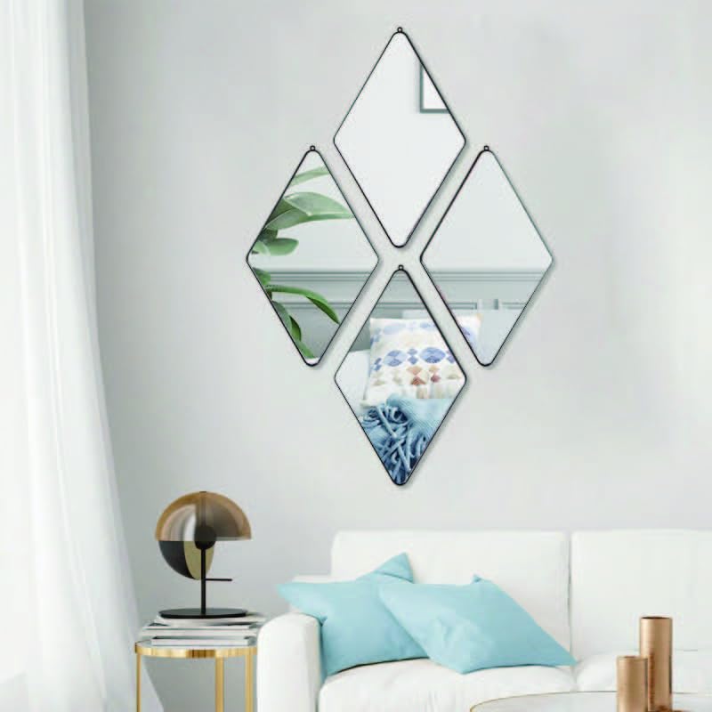 HOME ELEMENTS Plastic Wall Mirror Set with Hanging Chain (Pack of 3), Modern Decorative Golden Frame Mirror for Aesthetic Room Decor, Bathroom, Bedroom, Living Room (Diamond) - Image 4