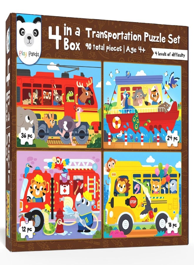 Play Panda 4 in a Box Vehicles Puzzle for Kids - Educational Puzzle with 90 Pieces - Image 1