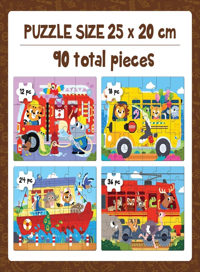 Play Panda 4 in a Box Vehicles Puzzle for Kids - Educational Puzzle with 90 Pieces - Image 4