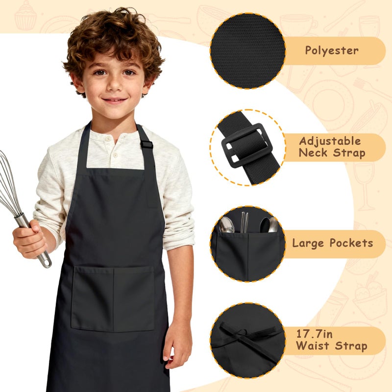 IAGBIBUI 12 Pack Kids Aprons Bulk with 2 Pockets Adjustable Chef Art Apron Kids Painting Aprons for Cooking Baking Crafting Grilling for Boys Girls Age 6-13 Years(Black) - Image 3
