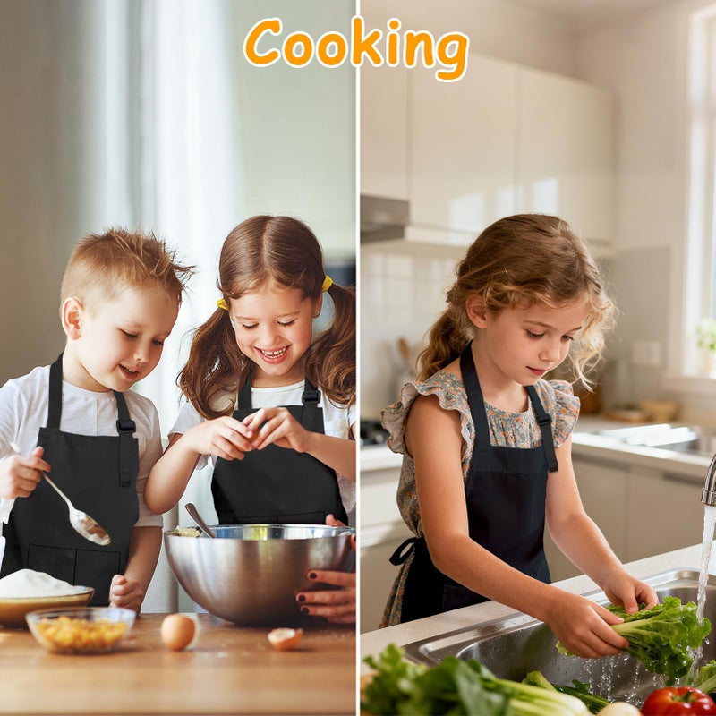 IAGBIBUI 12 Pack Kids Aprons Bulk with 2 Pockets Adjustable Chef Art Apron Kids Painting Aprons for Cooking Baking Crafting Grilling for Boys Girls Age 6-13 Years(Black) - Image 4