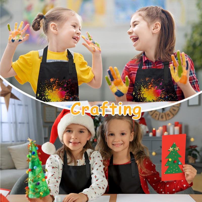 IAGBIBUI 12 Pack Kids Aprons Bulk with 2 Pockets Adjustable Chef Art Apron Kids Painting Aprons for Cooking Baking Crafting Grilling for Boys Girls Age 6-13 Years(Black) - Image 5