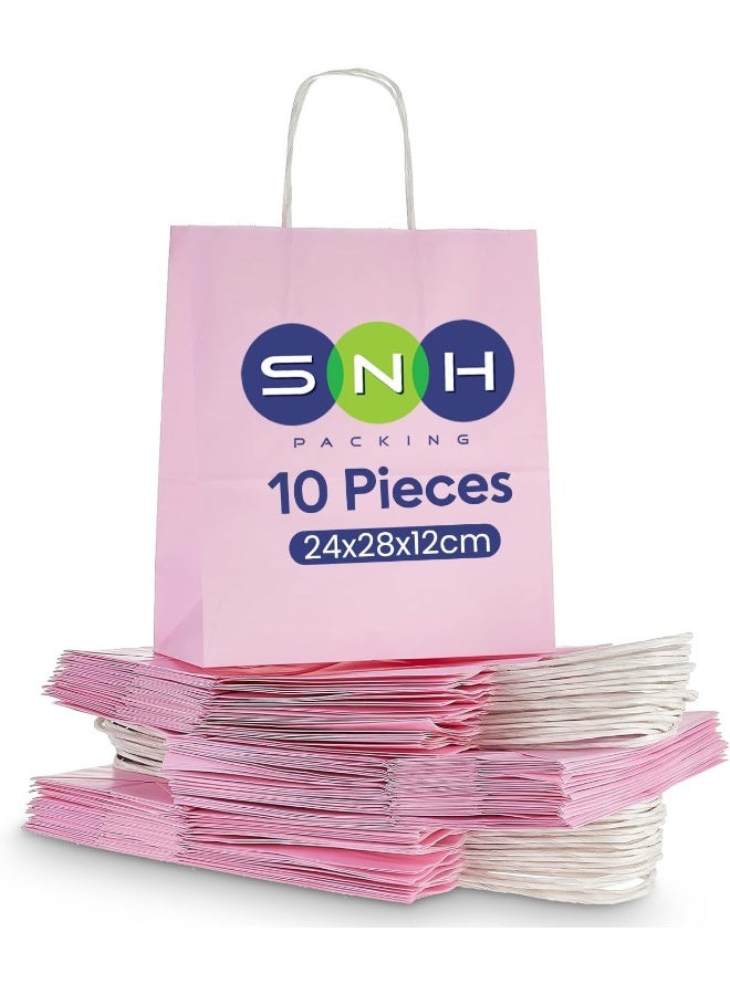 SNH Packing COLOURBAG(P)-10 Kraft Paper Party Bag with Twisted Handle 10-Pieces, 24 cm x 28 cm x 12 cm Size, Pink - Image 1