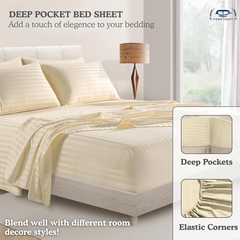 FOAM CRAFT Hotel Quality 6-Piece Stripe Bed Sheet Set - Beige, King - Image 5