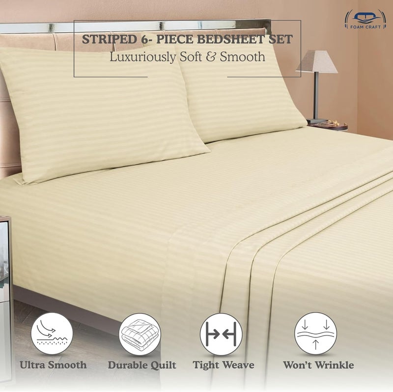 FOAM CRAFT Hotel Quality 6-Piece Stripe Bed Sheet Set - Beige, King - Image 3