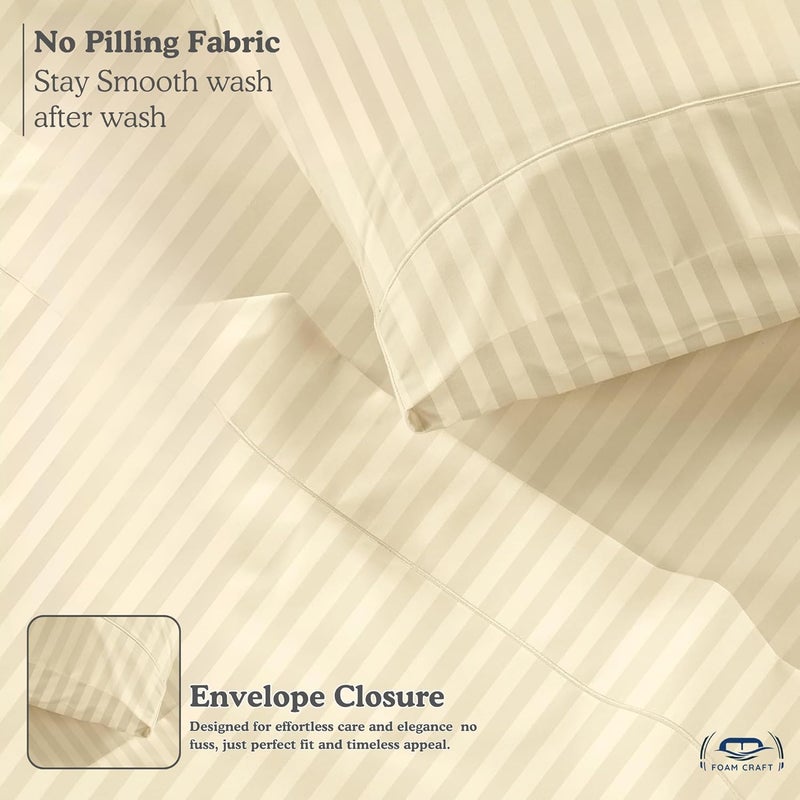 FOAM CRAFT Hotel Quality 6-Piece Stripe Bed Sheet Set - Beige, King - Image 4