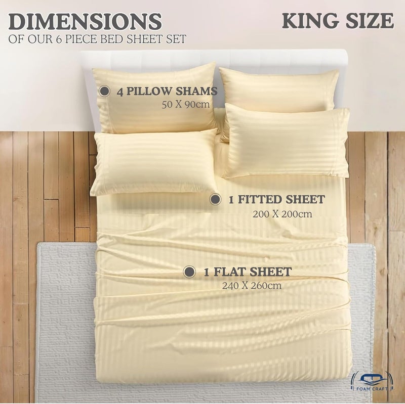 FOAM CRAFT Hotel Quality 6-Piece Stripe Bed Sheet Set - Beige, King - Image 2