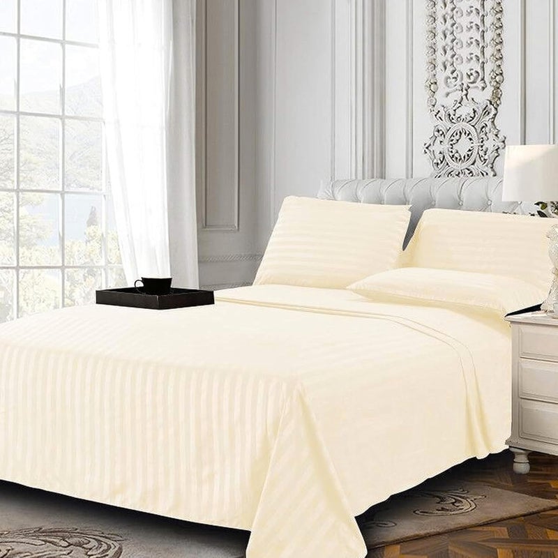 FOAM CRAFT Hotel Quality 6-Piece Stripe Bed Sheet Set - Beige, King - Image 1