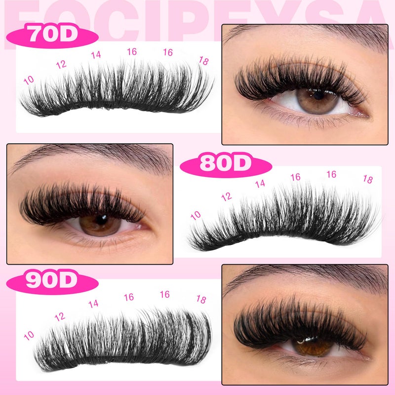 Focipeysa Full Volume Lash Extension Kit 70D 80D 90D Thick Lash Extension Kit 10-18mm Wispy Lash Clusters Individual Lashes Kit with Lash Bond and Seal for DIY Lash Extension at Home - Image 4