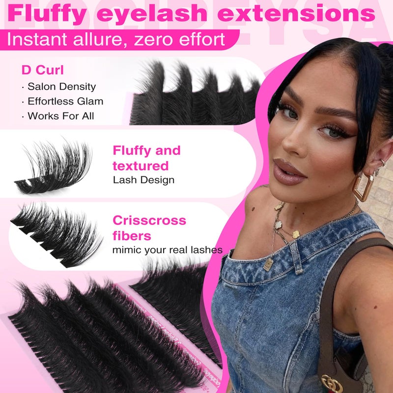 Focipeysa Full Volume Lash Extension Kit 70D 80D 90D Thick Lash Extension Kit 10-18mm Wispy Lash Clusters Individual Lashes Kit with Lash Bond and Seal for DIY Lash Extension at Home - Image 2