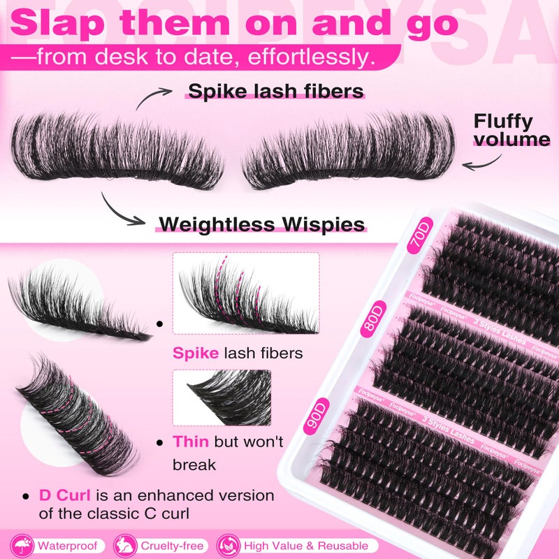Focipeysa Full Volume Lash Extension Kit 70D 80D 90D Thick Lash Extension Kit 10-18mm Wispy Lash Clusters Individual Lashes Kit with Lash Bond and Seal for DIY Lash Extension at Home - Image 3