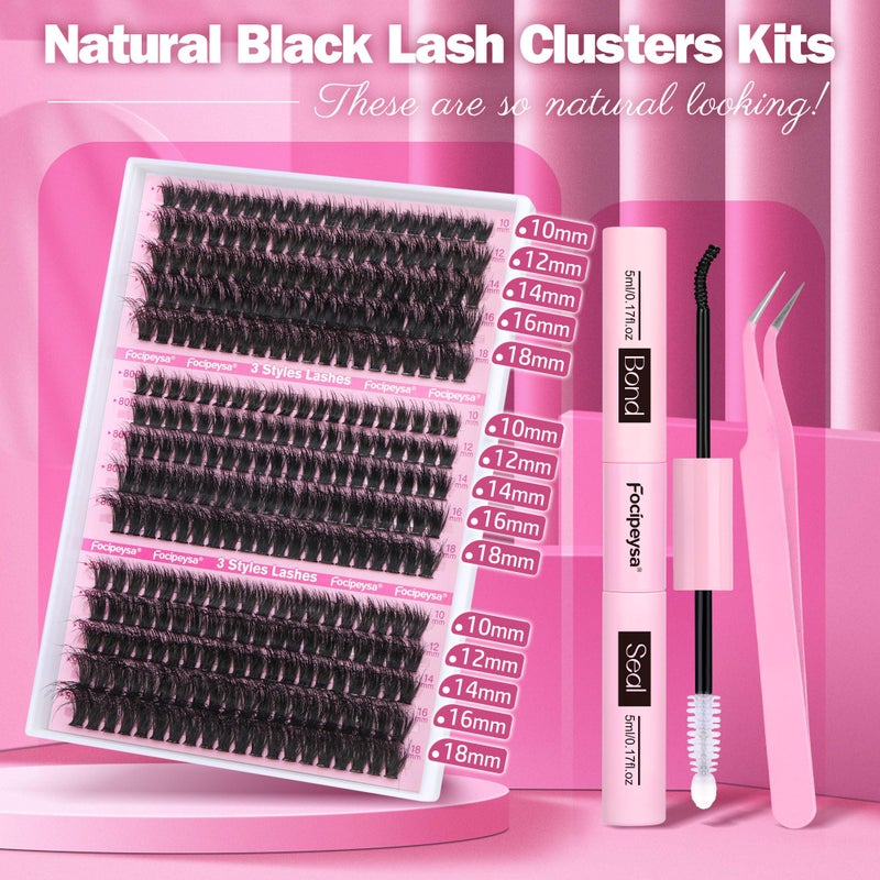 Focipeysa Full Volume Lash Extension Kit 70D 80D 90D Thick Lash Extension Kit 10-18mm Wispy Lash Clusters Individual Lashes Kit with Lash Bond and Seal for DIY Lash Extension at Home - Image 5