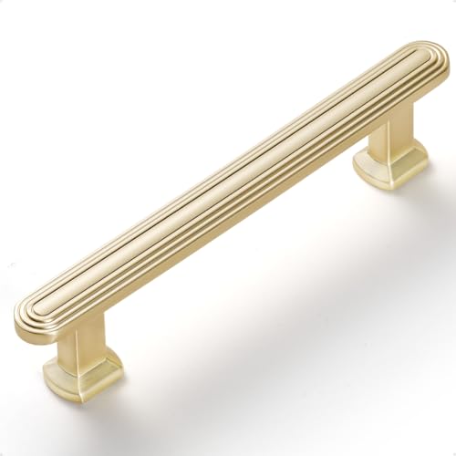 SORWDUERM SORWDUREM 5 Pack 378 Inch96mm Brushed Gold Cabinet Pulls Drawer Pulls Kitchen Hardware Cupboard Kitchen Hardware Cabinet Handles - Image 1