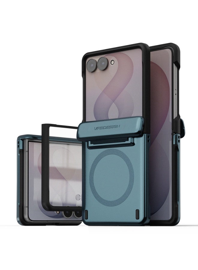 VRS Design Terra Guard Modern Samsung Galaxy Z Flip 8 Case Cover with [Built-in Screen Protector] and Hinge Protection - Ice Blue