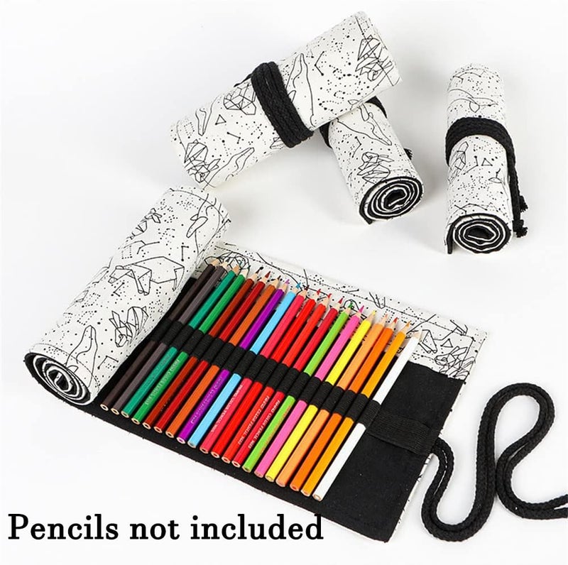 DIYOMR 24/36/72 Slots Pencil Wrap Pencil Rolls, Artist Colored Pencils Roll Up Bag Short Brushes Pouch Case Pencils Organizer for Drawing Coloring and Sketching (White Starry Sky, 72slots) - Image 2