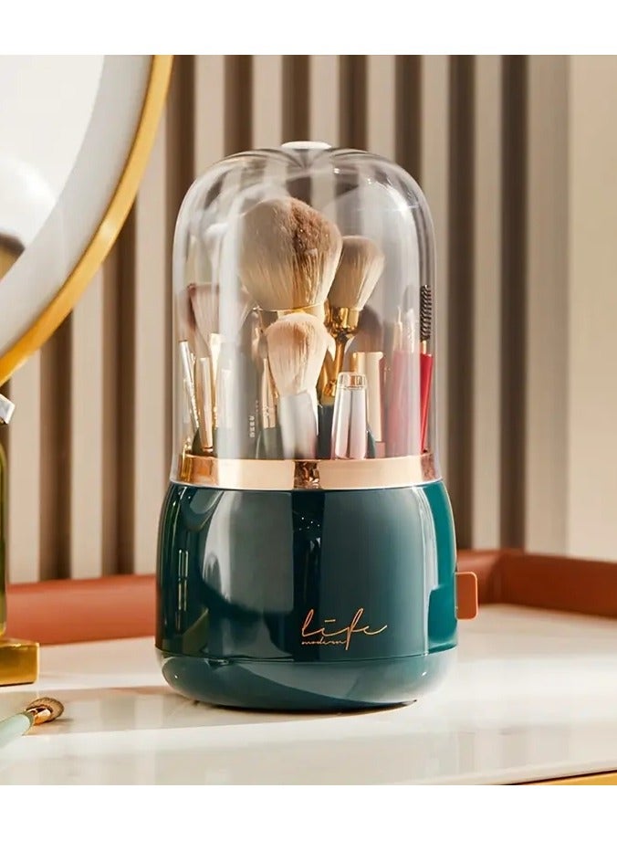 Makeup Brush Holder Organnizer With Clear Lid 360 Rotating Dustprooof DDesktop Makeup Brushes Organizer for Vanity - Image 1