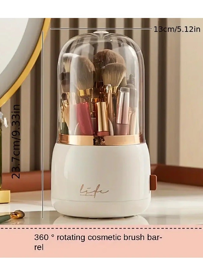 Makeup Brush Holder Organnizer With Clear Lid 360 Rotating Dustprooof DDesktop Makeup Brushes Organizer for Vanity - Image 2