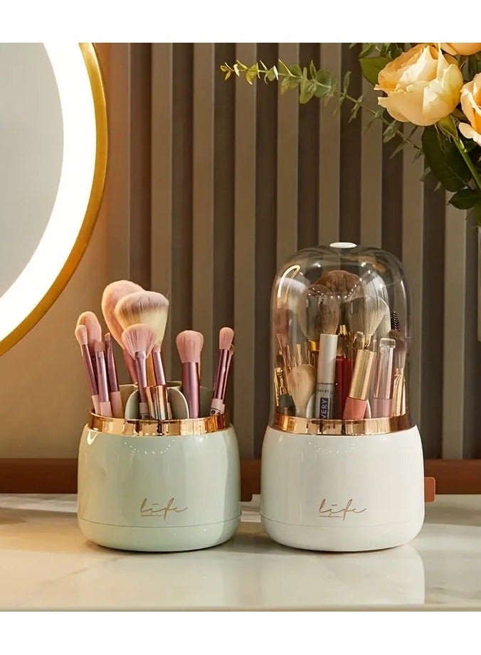 Makeup Brush Holder Organnizer With Clear Lid 360 Rotating Dustprooof DDesktop Makeup Brushes Organizer for Vanity - Image 4