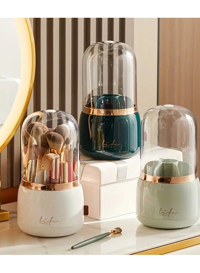Makeup Brush Holder Organnizer With Clear Lid 360 Rotating Dustprooof DDesktop Makeup Brushes Organizer for Vanity - Image 5