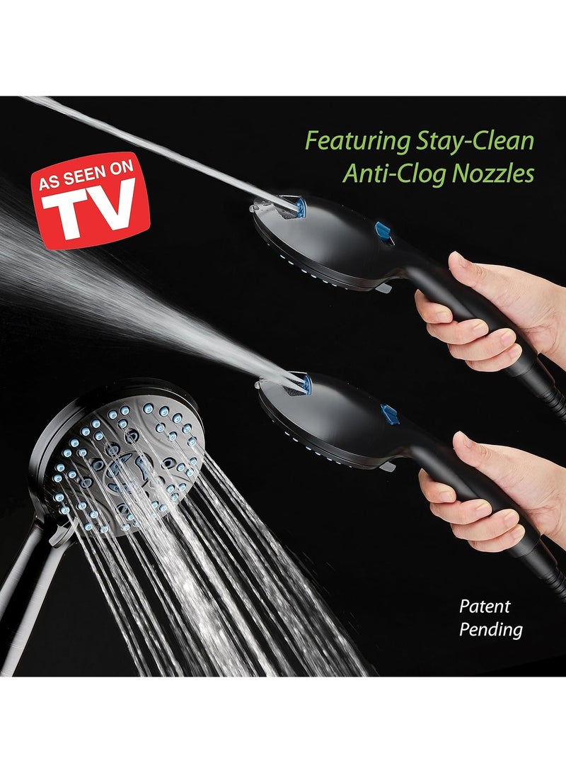 Bukela High Pressure 8-mode Handheld Shower Head - Anti-clog Nozzles, Built-in Power Wash to Clean Tub, Tile & Pets, Extra Long 6 ft. Stainless Steel Hose, Wall & Overhead Brackets - Image 3