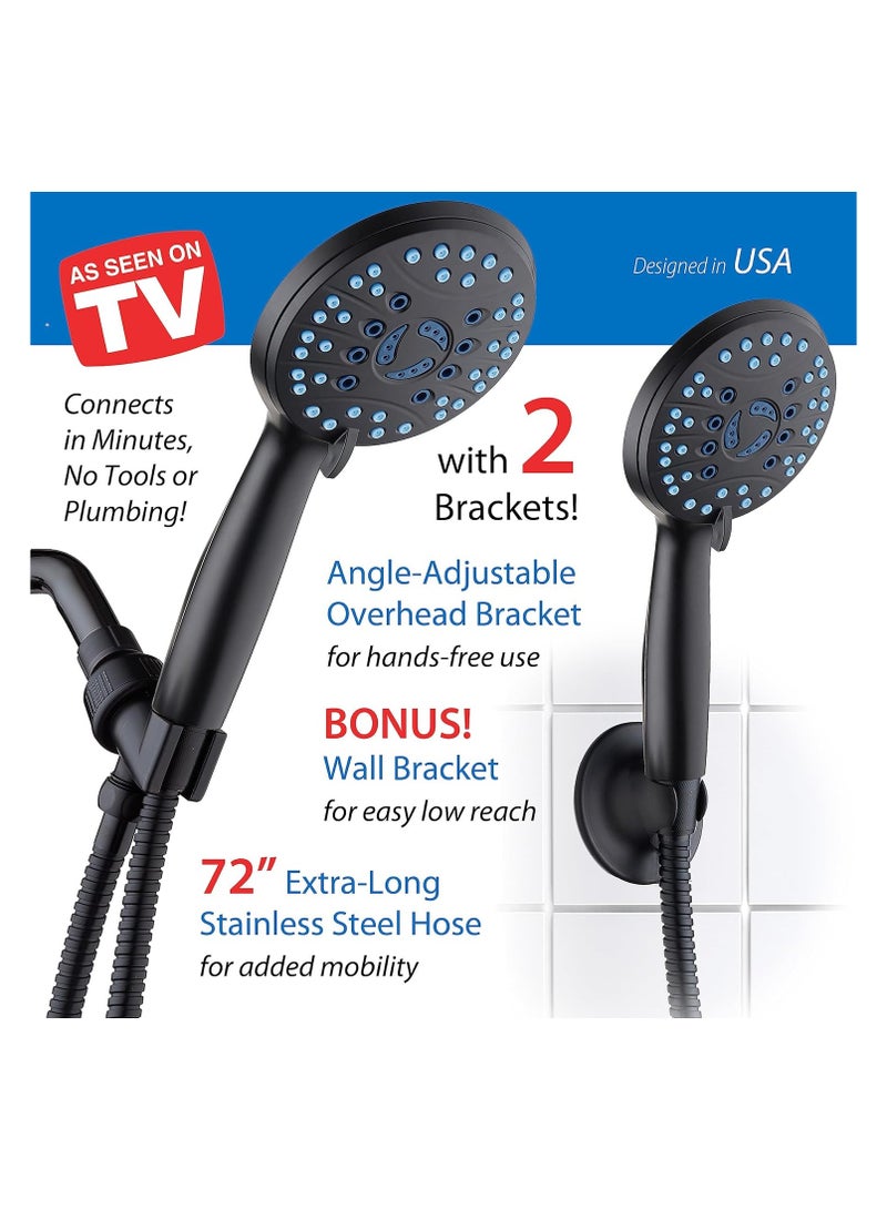 Bukela High Pressure 8-mode Handheld Shower Head - Anti-clog Nozzles, Built-in Power Wash to Clean Tub, Tile & Pets, Extra Long 6 ft. Stainless Steel Hose, Wall & Overhead Brackets - Image 4