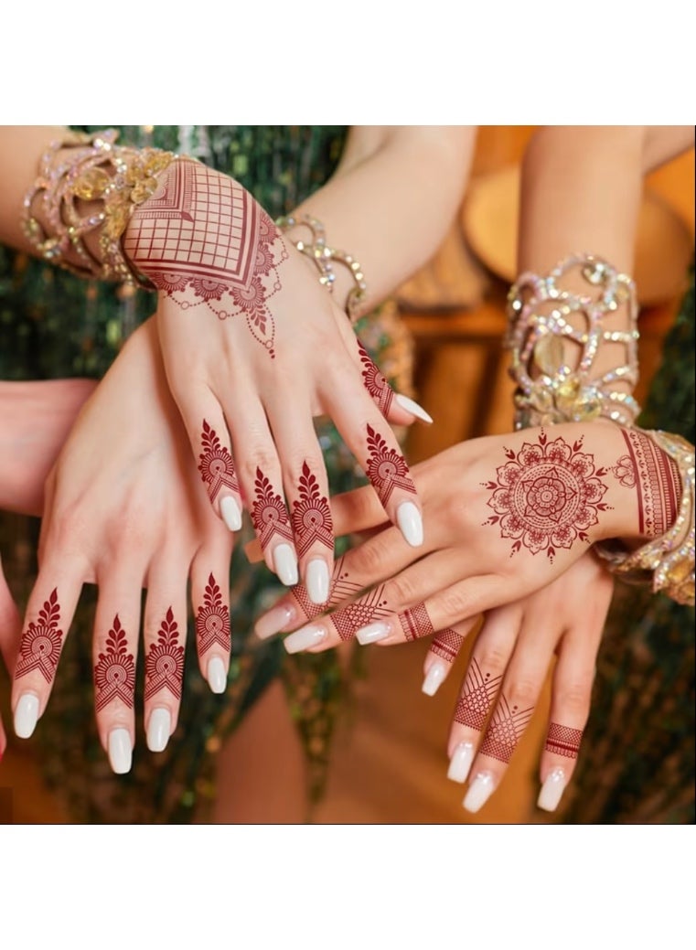 Temporary Henna Tattoo Stickers, 8 Sheets Red Floral Design, Traditional Mehndi Style Body Art - Image 3