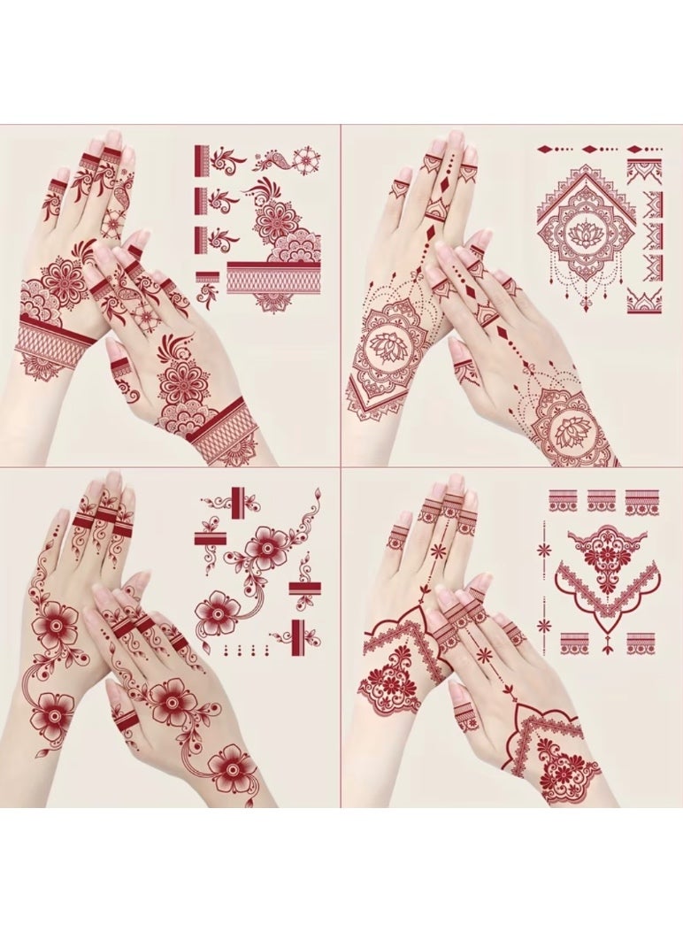 Temporary Henna Tattoo Stickers, 8 Sheets Red Floral Design, Traditional Mehndi Style Body Art - Image 4