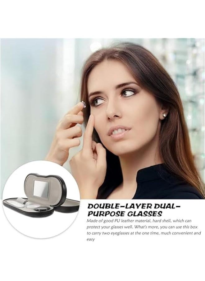 Contact Lens Case and Glasses Case, 2 in 1 Double Eyeglass Case, with Mirror Tweezers Remover, Contact Lens Storage Box for Travel…