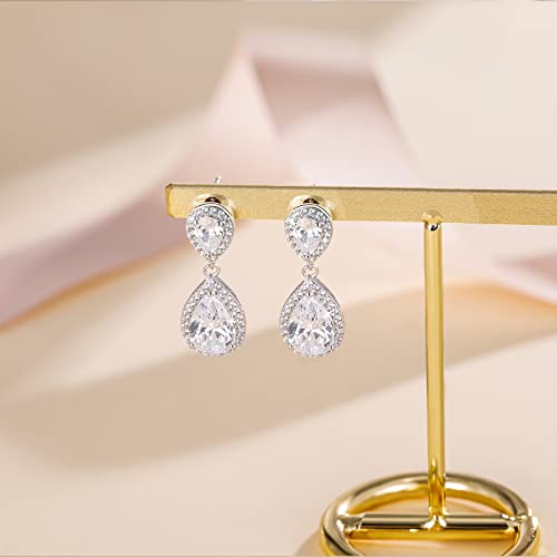 EAMTI Silver Dangle Earrings for Women Cubic Zirconia Teardrop 925 Sterling Silver Post Bridal Wedding Rhinestone Earring - Image 2