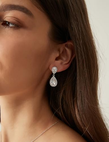 EAMTI Silver Dangle Earrings for Women Cubic Zirconia Teardrop 925 Sterling Silver Post Bridal Wedding Rhinestone Earring - Image 4