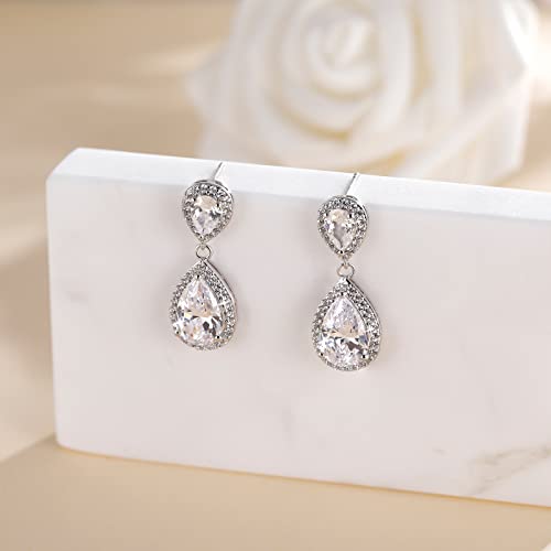 EAMTI Silver Dangle Earrings for Women Cubic Zirconia Teardrop 925 Sterling Silver Post Bridal Wedding Rhinestone Earring - Image 3