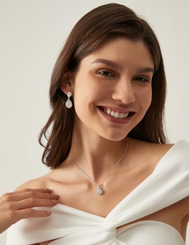 EAMTI Silver Dangle Earrings for Women Cubic Zirconia Teardrop 925 Sterling Silver Post Bridal Wedding Rhinestone Earring - Image 5