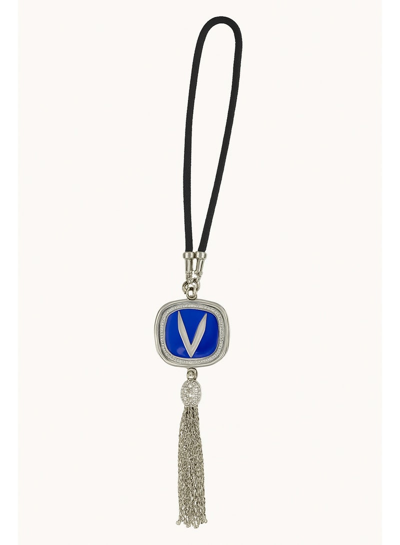 تعليقة سيارة أنيقة بشعار معدني فضي ولمسة كريستال فاخرة