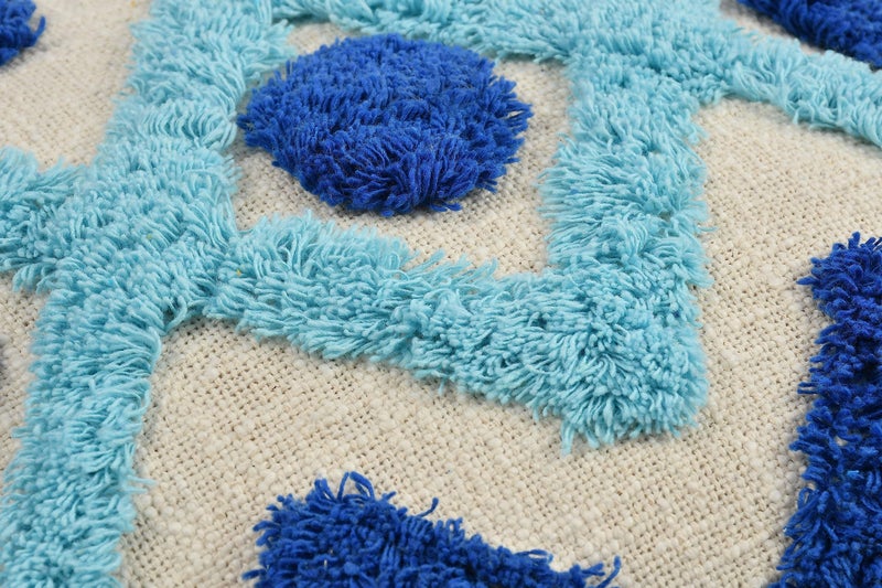 Outlay Home Decorative Throw Cushion Covers, Blue Mix Geometric Pattern with Pom Poms, Tufted Design with Back Zipper (16 X 16 Inch, 1 Piece) - Image 5