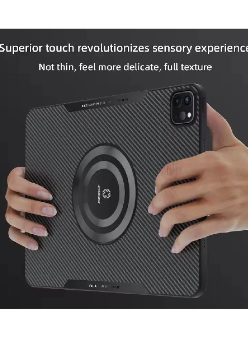 piva Peva PW24-3B Case for iPad Pro 13 inch 2024 Built-in Magnetic Fan, Cooling Distribution Area, Drop Protection Lightweight Built-in Cable Up to 100W Black - Image 5