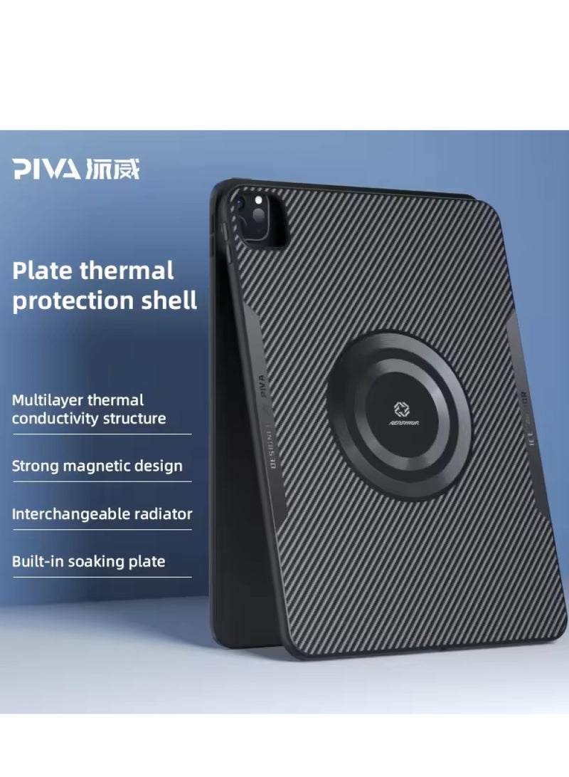 piva Peva PW24-3B Case for iPad Pro 13 inch 2024 Built-in Magnetic Fan, Cooling Distribution Area, Drop Protection Lightweight Built-in Cable Up to 100W Black - Image 4