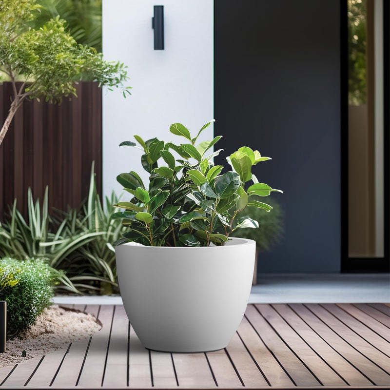 Kante 17.3 Inch Round Concrete Planter - Classic Large Indoor/Outdoor Plant Pot with Drainage Hole and Rubber Plug, Suitable for Gardens and Patios, White - Image 4