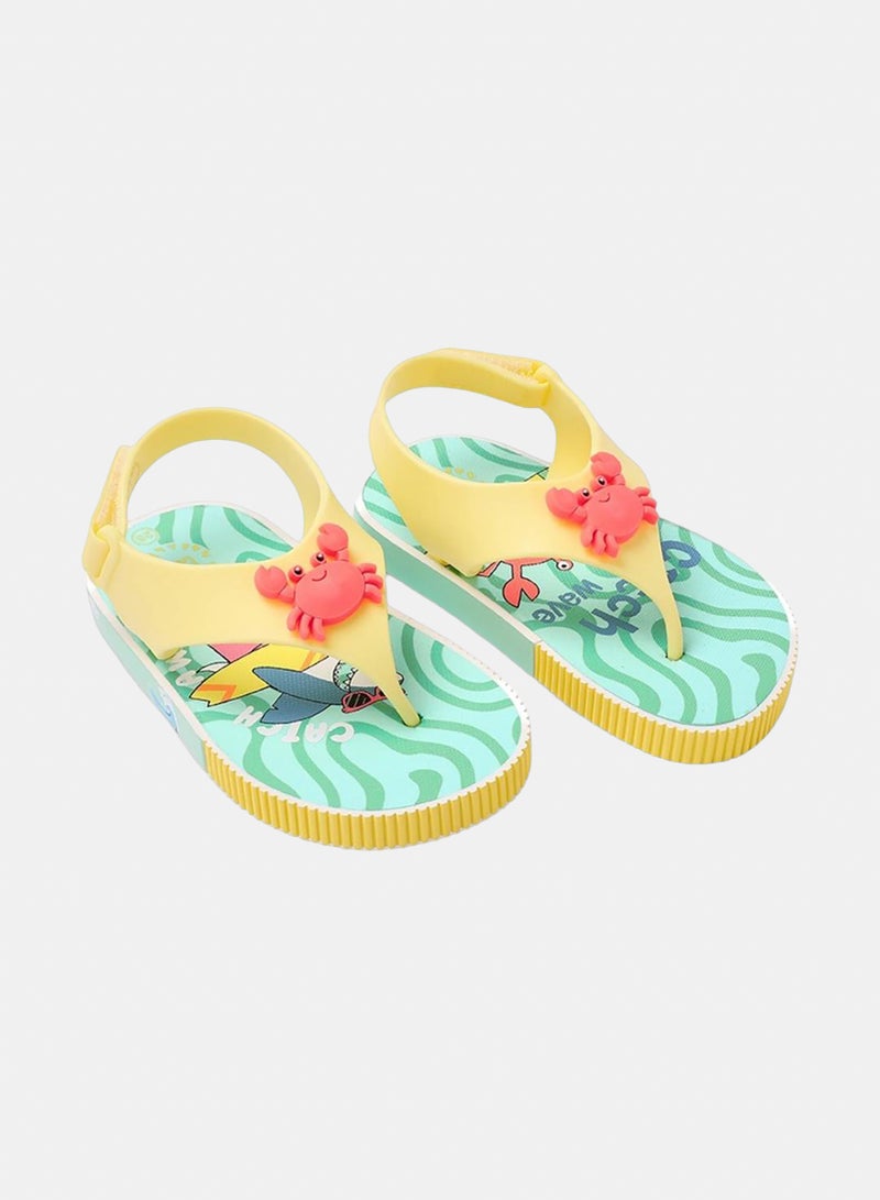 CUBS Unisex Baby Rubber Sandal – Yellow Sharks & Crabs Flip-Flop Design - Image 1