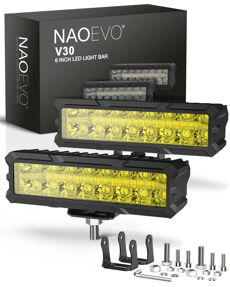 NAOEVO 6 Inch LED Light Bar 50W 4000LM LED Off RoadFogDriving Lights Spot Flood Combo for Trucks Cars Boat ATV UTV 2 Pcs YellowGreen