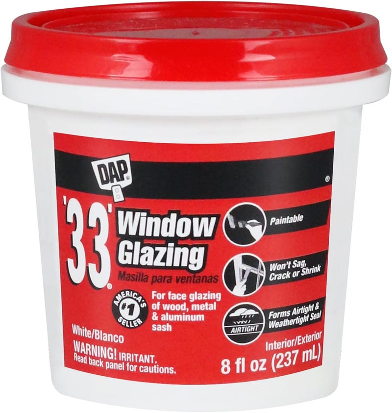 Dap '33' Window Glazing, White, 8 Oz (7079812120) - Image 1