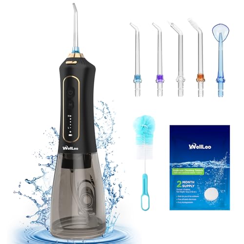 WellLeo Water Flosser for Teeth, 300ML Cordless Oral Irrigator Rechargeable Dental Flosser Picks with 5 Modes 5 Jet Tips,IPX7 Waterproof Teeth Cleaner for Braces Gum Care, Home Travel Use - Image 1