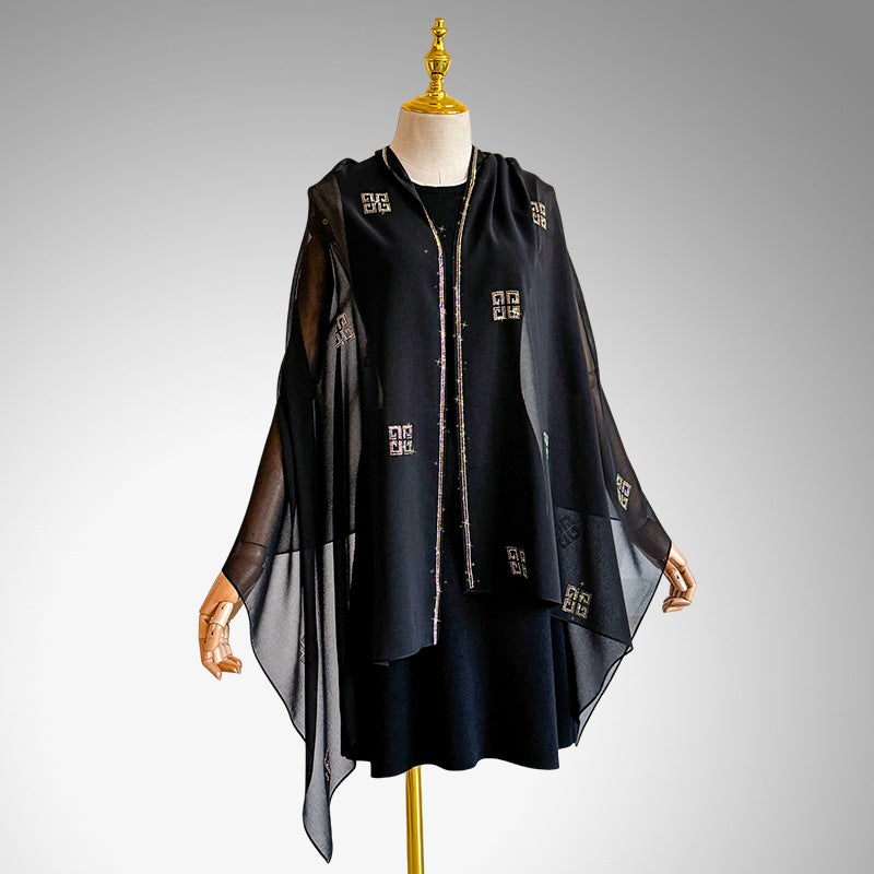 Summer Thin New Style Elegant Chiffon Silk Scarf with Rhinestone Decoration, Long Shawl for Daily Wear for Women - Image 2