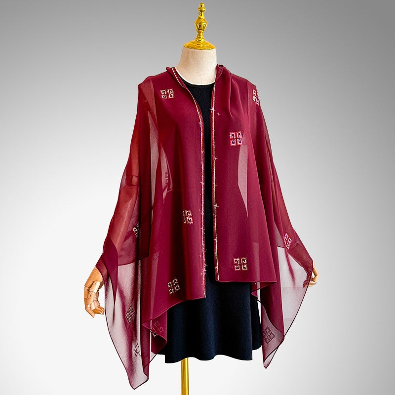 Summer Thin New Style Elegant Chiffon Silk Scarf with Rhinestone Decoration, Long Shawl for Daily Wear for Women - Image 5