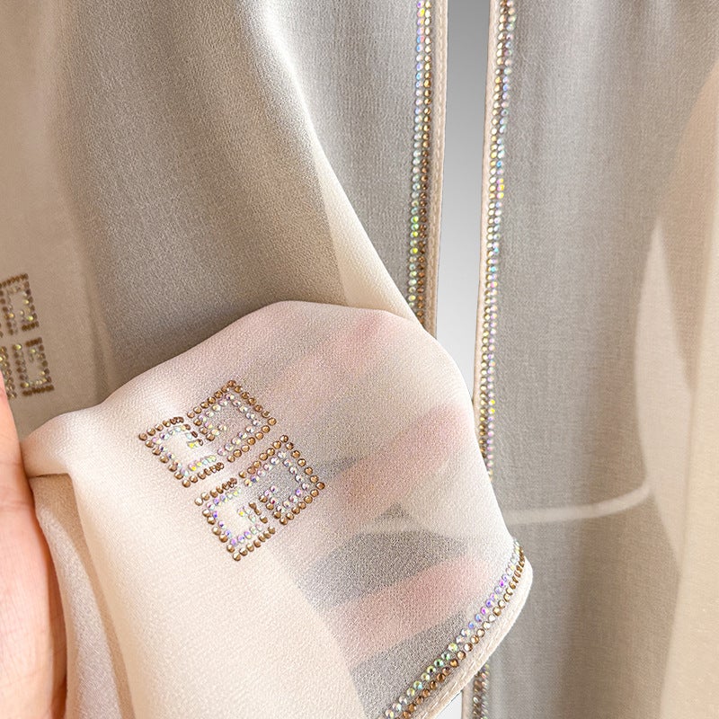 Summer Thin New Style Elegant Chiffon Silk Scarf with Rhinestone Decoration, Long Shawl for Daily Wear for Women - Image 4