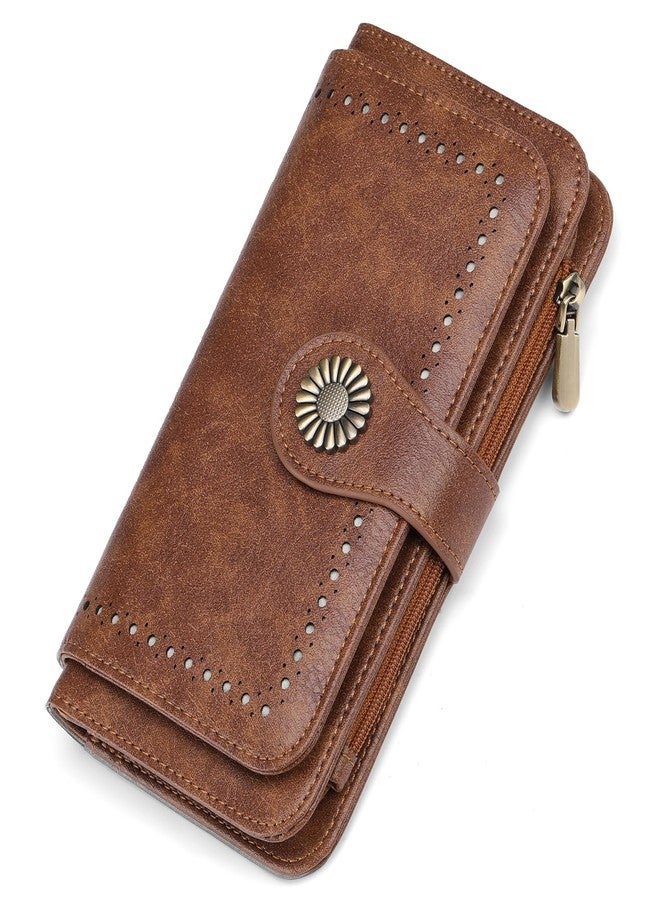 SENDEFN Women's Trifold Leather Wallet RFID Blocking Large Capacity Credit Card Holder Purse with Zipper Coin Pocket - Image 1